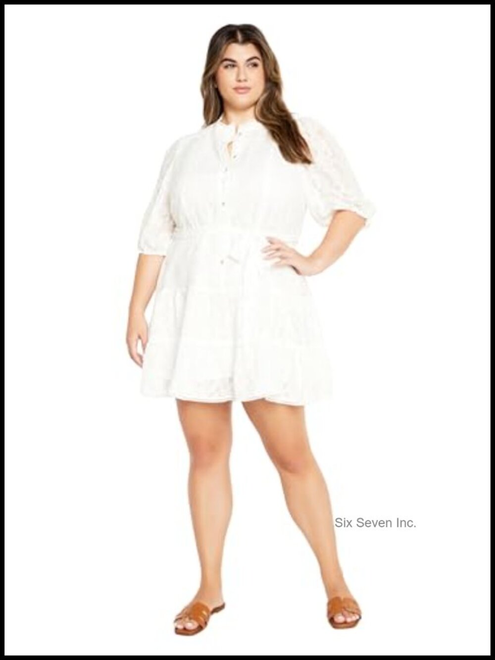 Plus Size A-Line Mini Dress with Puff Sleeves